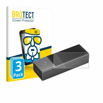 Parte frontal de un envase de producto con el logotipo de la marca BROTECT. Al lado se muestra el dispositivo Timekettle X1 co