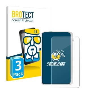 Parte frontal de un envase de producto con el logotipo de la marca BROTECT. Al lado se muestra el dispositivo Timekettle Fluen