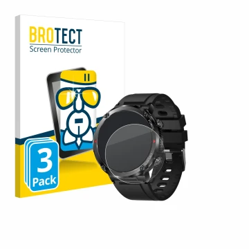 Parte frontal de un envase de producto con el logotipo de la marca BROTECT. Al lado se muestra el dispositivo LIGE Smartwatch 