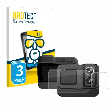 Parte frontal de un envase de producto con el logotipo de la marca BROTECT. Al lado se muestra el dispositivo SJCAM SJ20 Dual 