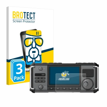 Parte frontal de un envase de producto con el logotipo de la marca BROTECT. Al lado se muestra el dispositivo Xiegu X6200 con 