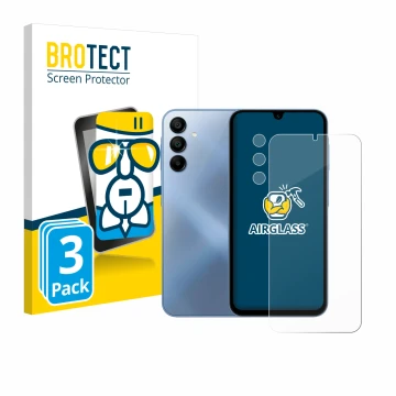 Parte frontal de un envase de producto con el logotipo de la marca BROTECT. Al lado se muestra el dispositivo Samsung Galaxy A