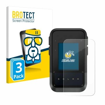 Parte frontal de un envase de producto con el logotipo de la marca BROTECT. Al lado se muestra el dispositivo Garmin eTrex Sol