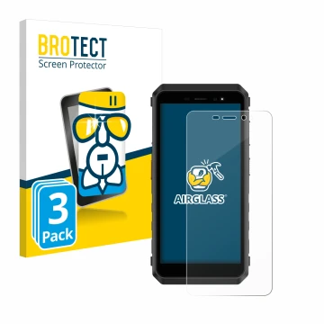 Parte frontal de un envase de producto con el logotipo de la marca BROTECT. Al lado se muestra el dispositivo Ulefone Power Ar