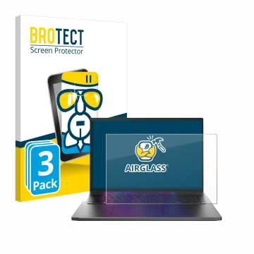 Parte frontal de un envase de producto con el logotipo de la marca BROTECT. Al lado se muestra el dispositivo Acer Swift Go 16
