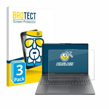 Parte frontal de un envase de producto con el logotipo de la marca BROTECT. Al lado se muestra el dispositivo Lenovo Yoga 7i 2