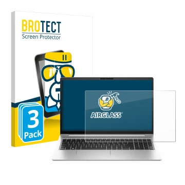 Parte frontal de un envase de producto con el logotipo de la marca BROTECT. Al lado se muestra el dispositivo HP EliteBook 640