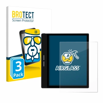 Parte frontal de un envase de producto con el logotipo de la marca BROTECT. Al lado se muestra el dispositivo Bigme B751C con 