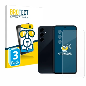 Parte frontal de un envase de producto con el logotipo de la marca BROTECT. Al lado se muestra el dispositivo Samsung Galaxy A