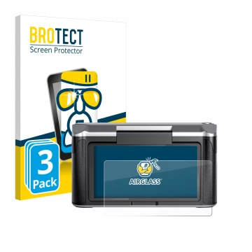 Parte frontal de un envase de producto con el logotipo de la marca BROTECT. Al lado se muestra el dispositivo Revopoint Miraco