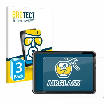 Parte frontal de un envase de producto con el logotipo de la marca BROTECT. Al lado se muestra el dispositivo Oukitel RT6 con 