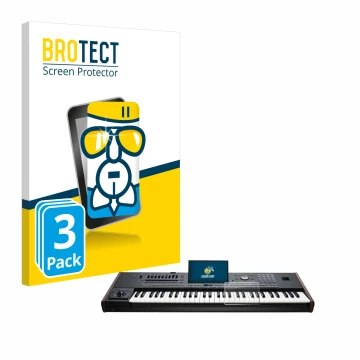 Parte frontal de un envase de producto con el logotipo de la marca BROTECT. Al lado se muestra el dispositivo KORG Pa5X con su