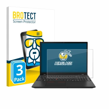 Parte frontal de un envase de producto con el logotipo de la marca BROTECT. Al lado se muestra el dispositivo Lenovo ThinkPad 