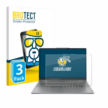 Parte frontal de un envase de producto con el logotipo de la marca BROTECT. Al lado se muestra el dispositivo Lenovo IdeaPad 5