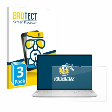 Parte frontal de un envase de producto con el logotipo de la marca BROTECT. Al lado se muestra el dispositivo Dell XPS 14 9440