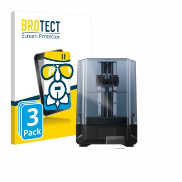 Parte frontal de un envase de producto con el logotipo de la marca BROTECT. Al lado se muestra el dispositivo Anycubic Photon 