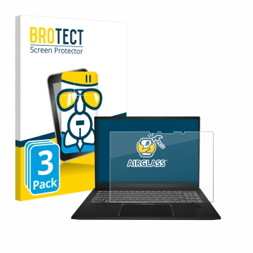 Parte frontal de un envase de producto con el logotipo de la marca BROTECT. Al lado se muestra el dispositivo MSI Summit E16 A