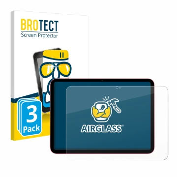 Parte frontal de un envase de producto con el logotipo de la marca BROTECT. Al lado se muestra el dispositivo Apple iPad 10.9