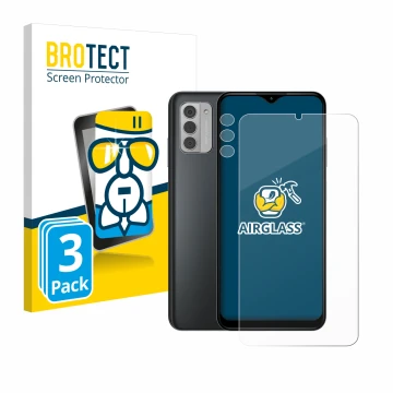 Parte frontal de un envase de producto con el logotipo de la marca BROTECT. Al lado se muestra el dispositivo Nokia G42 5G (Fr