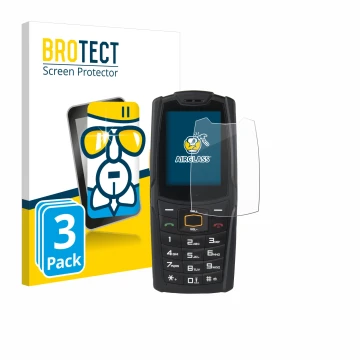 Parte frontal de un envase de producto con el logotipo de la marca BROTECT. Al lado se muestra el dispositivo AGM M6 con su pr
