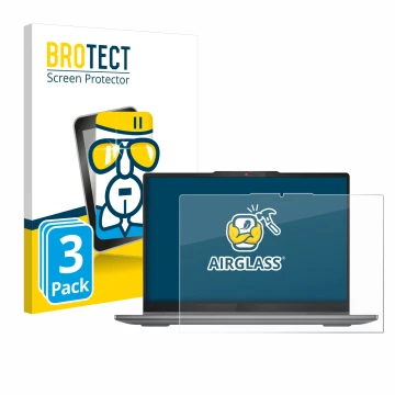 Parte frontal de un envase de producto con el logotipo de la marca BROTECT. Al lado se muestra el dispositivo Lenovo IdeaPad 5