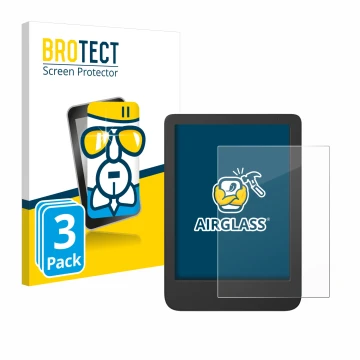 Parte frontal de un envase de producto con el logotipo de la marca BROTECT. Al lado se muestra el dispositivo Tolino Shine 5 C