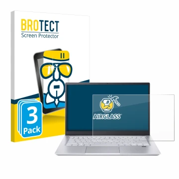 Parte frontal de un envase de producto con el logotipo de la marca BROTECT. Al lado se muestra el dispositivo Acer Swift X 14 