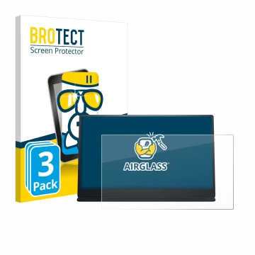 Parte frontal de un envase de producto con el logotipo de la marca BROTECT. Al lado se muestra el dispositivo Dell P1424H con 