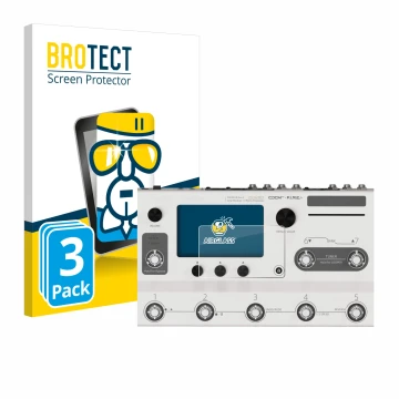 Parte frontal de un envase de producto con el logotipo de la marca BROTECT. Al lado se muestra el dispositivo Hotone Ampero II