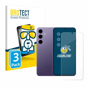 Parte frontal de un envase de producto con el logotipo de la marca BROTECT. Al lado se muestra el dispositivo Samsung Galaxy S