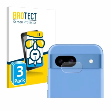 Parte frontal de un envase de producto con el logotipo de la marca BROTECT. Al lado se muestra el dispositivo Google Pixel 8a 