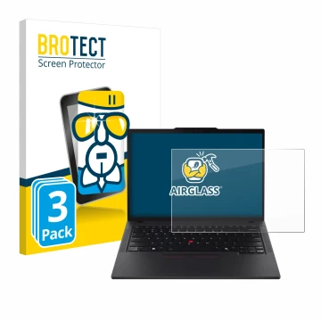 Parte frontal de un envase de producto con el logotipo de la marca BROTECT. Al lado se muestra el dispositivo Lenovo ThinkPad 