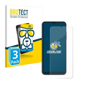 Parte frontal de un envase de producto con el logotipo de la marca BROTECT. Al lado se muestra el dispositivo Hotwav Note 13 c