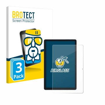 Parte frontal de un envase de producto con el logotipo de la marca BROTECT. Al lado se muestra el dispositivo Blackview Tab 80