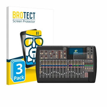 Parte frontal de un envase de producto con el logotipo de la marca BROTECT. Al lado se muestra el dispositivo Behringer X32 co