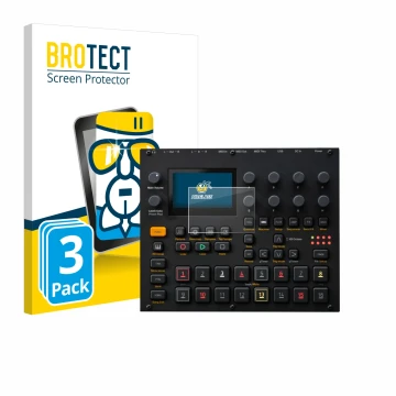Parte frontal de un envase de producto con el logotipo de la marca BROTECT. Al lado se muestra el dispositivo Elektron Digitak