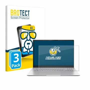 Parte frontal de un envase de producto con el logotipo de la marca BROTECT. Al lado se muestra el dispositivo ASUS Vivobook S1