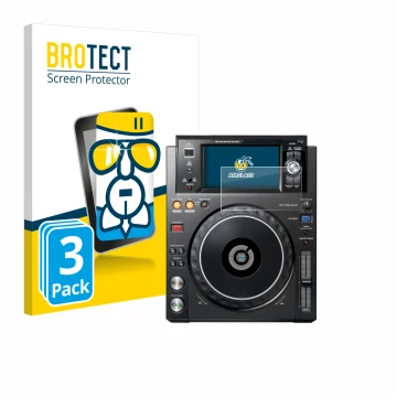 Parte frontal de un envase de producto con el logotipo de la marca BROTECT. Al lado se muestra el dispositivo Pioneer XDJ -100