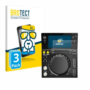 Parte frontal de un envase de producto con el logotipo de la marca BROTECT. Al lado se muestra el dispositivo Pioneer XDJ -700