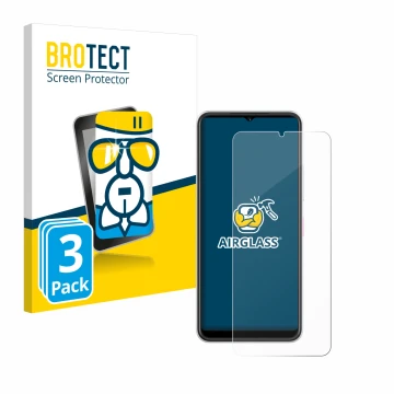 Parte frontal de un envase de producto con el logotipo de la marca BROTECT. Al lado se muestra el dispositivo Telekom T Phone 