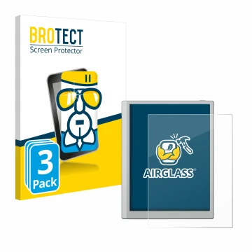 Parte frontal de un envase de producto con el logotipo de la marca BROTECT. Al lado se muestra el dispositivo Boox Go 10.3 con