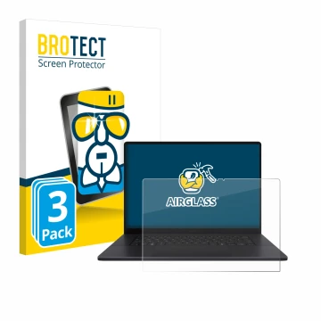 Parte frontal de un envase de producto con el logotipo de la marca BROTECT. Al lado se muestra el dispositivo ASUS ProArt P16 