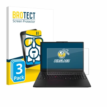 Parte frontal de un envase de producto con el logotipo de la marca BROTECT. Al lado se muestra el dispositivo Lenovo ThinkPad 