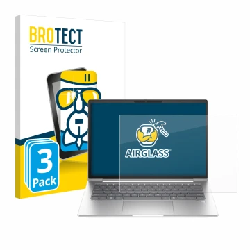 Parte frontal de un envase de producto con el logotipo de la marca BROTECT. Al lado se muestra el dispositivo HP EliteBook 645