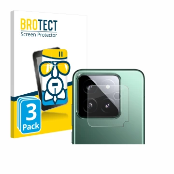 Parte frontal de un envase de producto con el logotipo de la marca BROTECT. Al lado se muestra el dispositivo Xiaomi 14 (SÓLO 