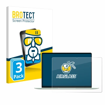 Parte frontal de un envase de producto con el logotipo de la marca BROTECT. Al lado se muestra el dispositivo Huawei MateBook 