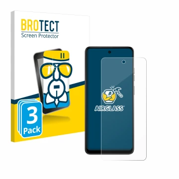 Parte frontal de un envase de producto con el logotipo de la marca BROTECT. Al lado se muestra el dispositivo Motorola Moto E1