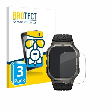 Parte frontal de un envase de producto con el logotipo de la marca BROTECT. Al lado se muestra el dispositivo Kospet Tank M3 c