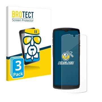 Parte frontal de un envase de producto con el logotipo de la marca BROTECT. Al lado se muestra el dispositivo Urovo DT66 con s