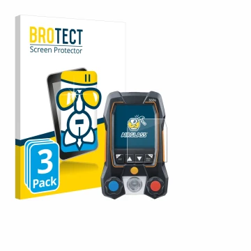 Parte frontal de un envase de producto con el logotipo de la marca BROTECT. Al lado se muestra el dispositivo Testo 550s con s